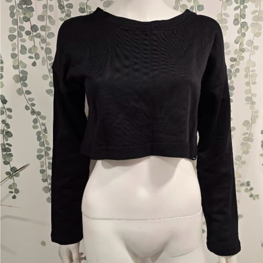 Koral Black Cropped Sweatshirt Long Sleeve Pullover Size XS